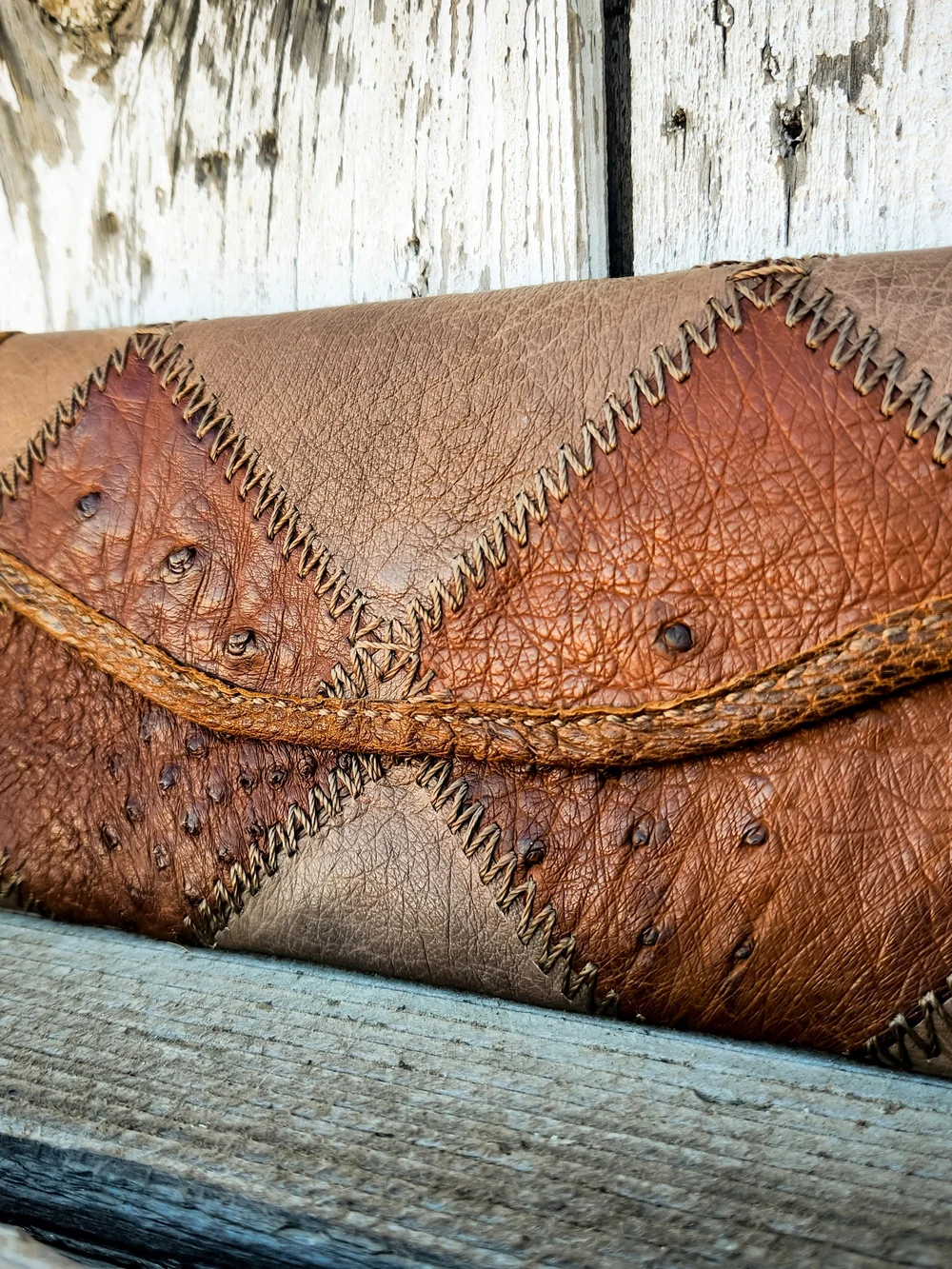 Handstitched Two-Tone  Clutch Wallet - Brown & Tan